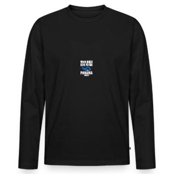 Panama Psyche 2022 - Männer Premium Bio Langarmshirt - Schwarz - Vorne - Nico (187cm)
