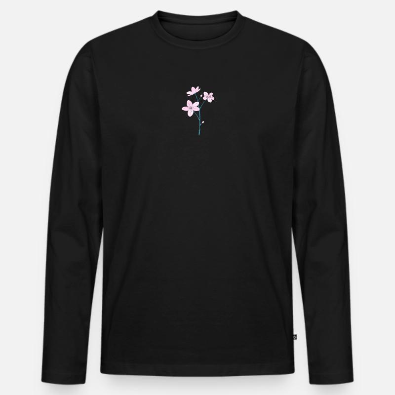 Kirschblüten - Männer Premium Bio Langarmshirt - Schwarz