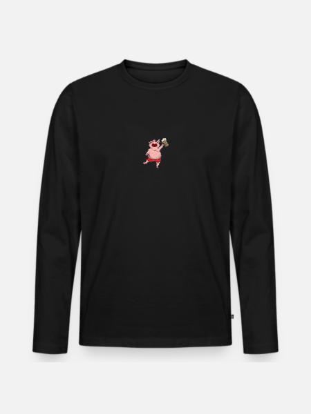 Funny Beer Drinking Pig - Men's Premium Organic Long Sleeve Shirt - black