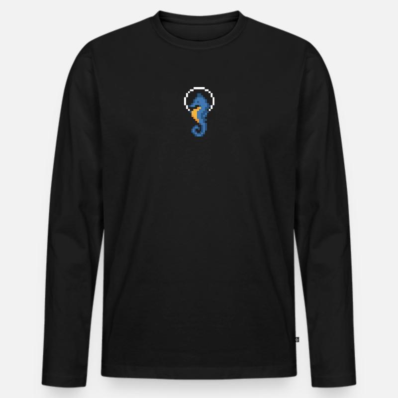 Seepferdchen Pixel Blau - Männer Premium Bio Langarmshirt - Schwarz