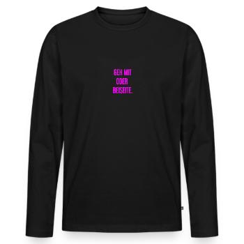 Marchez avec ou sur le côté - T-shirt manches longues Premium bio Homme - noir - Devant - Nico (187cm)