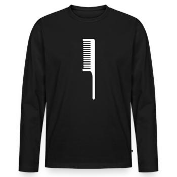 Coiffeur pesage coiffe ciseaux cossing cheveux coiffeur - T-shirt manches longues Premium bio Homme - noir - Devant - Nico (187cm)