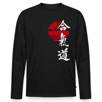 Aikido Sun Martial Art Japon Rétro Kangi Idée - T-shirt manches longues Premium bio Homme - noir - Devant - Nico (187cm)