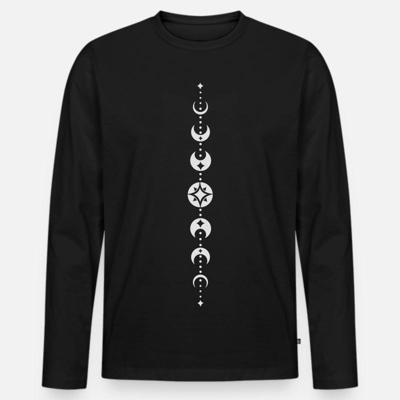Totem mit Mondphasen und Sternen. White. - Männer Premium Bio Langarmshirt - Schwarz