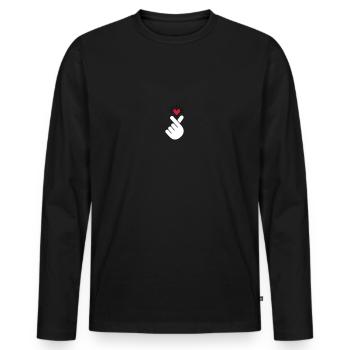 Coeur K-pop, symbole de la musique pop Corée K, doigt, main - T-shirt manches longues Premium bio Homme - noir - Devant - Nico (187cm)