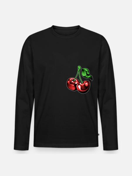 Cherries in chest pocket - Men's Premium Organic Long Sleeve Shirt - black