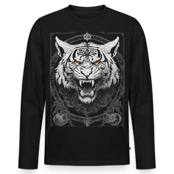 TIGRE TRIBAL GOTHIQUE TATOUAGE TATTOO NATURE METAL - T-shirt manches longues Premium bio Homme - noir - Devant - Nico (187cm)