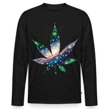 Galaxy Hanfblatt - Cannabis - Weed - Männer Premium Bio Langarmshirt - Schwarz - Vorne - Nico (187cm)
