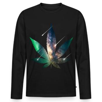 Galaxy Hanfblatt - Cannabis - Weed - Männer Premium Bio Langarmshirt - Schwarz - Vorne - Nico (187cm)