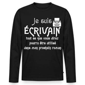 Je suis écrivain - T-shirt manches longues Premium bio Homme - noir - Devant - Nico (187cm)