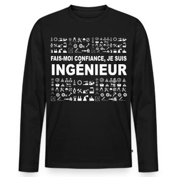 Ingénieur confiance - T-shirt manches longues Premium bio Homme - noir - Devant - Nico (187cm)