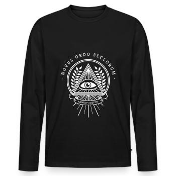 Illuminati œil omniscient pyramide de la société secrète - T-shirt manches longues Premium bio Homme - noir - Devant - Nico (187cm)