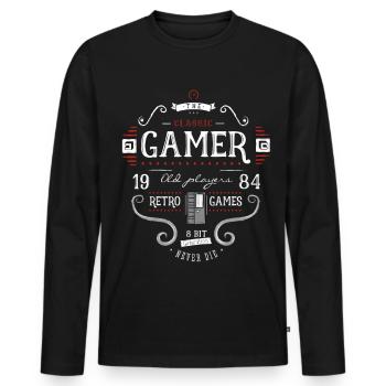 Retrogame nerd it geek play 1984 8bit console lol - Men's Premium Organic Long Sleeve Shirt - black - Front - Nico (187cm)
