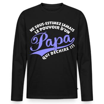 Papa qui déchire bleu - T-shirt manches longues Premium bio Homme - noir - Devant - Nico (187cm)