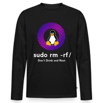 Computer Sys admin Pinguin Nerd pc sudo rm -rf cod - Männer Premium Bio Langarmshirt - Schwarz - Vorne - Nico (187cm)