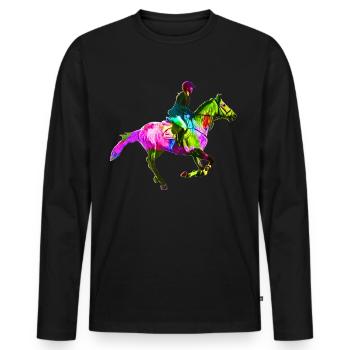 Cavalière colorée - T-shirt manches longues Premium bio Homme - noir - Devant - Nico (187cm)