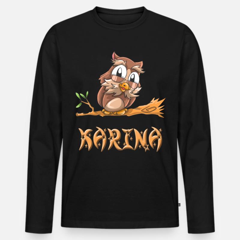 Eule Karina - Männer Premium Bio Langarmshirt - Schwarz