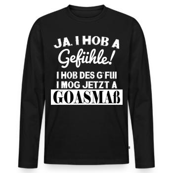 I MOG JETZT A GOASMAß - Männer Premium Bio Langarmshirt - Schwarz - Vorne - Nico (187cm)