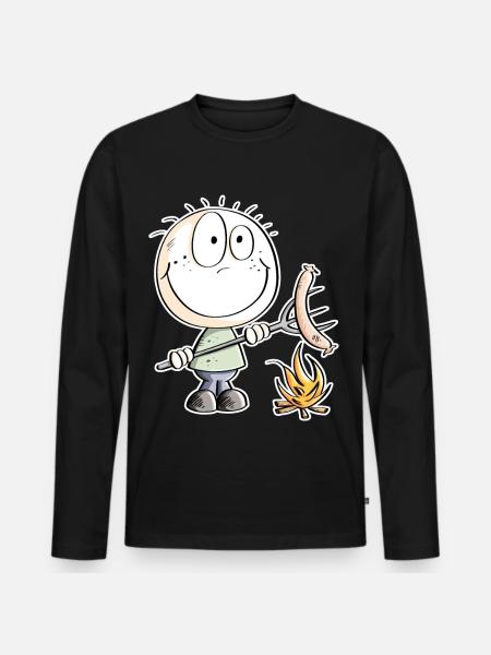 Funny sausage grilling stick figure - Men's Premium Organic Long Sleeve Shirt - black