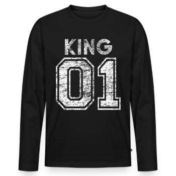 King 01 Vintage - Männer Premium Bio Langarmshirt - Schwarz - Vorne - Nico (187cm)