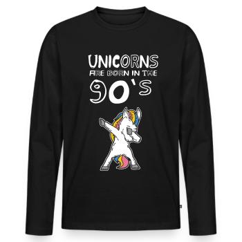 Unicorn Dab Dance 90's Kid Birthday Gift Idea - Men's Premium Organic Long Sleeve Shirt - black - Front - Nico (187cm)
