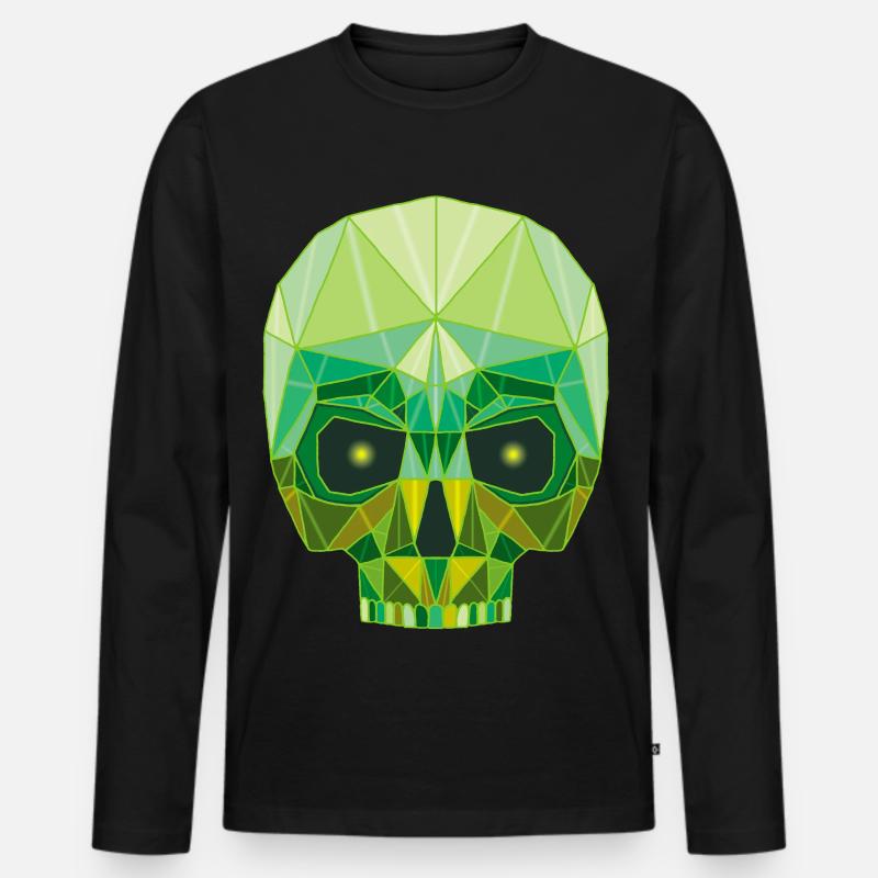 Smaragdgrüner Todeskopf - Männer Premium Bio Langarmshirt - Schwarz