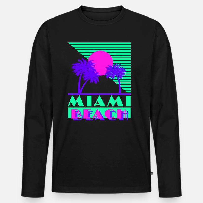 Miami Beach Green - Männer Premium Bio Langarmshirt - Schwarz