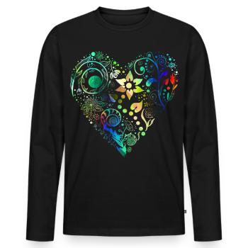 Blumenherz Regenbogen - Männer Premium Bio Langarmshirt - Schwarz - Vorne - Nico (187cm)