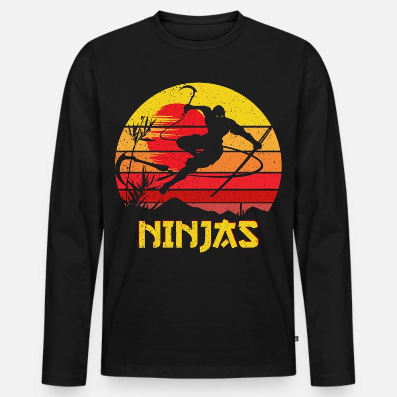 Ninja Warrior Ninjas Vintage - Männer Premium Bio Langarmshirt - Schwarz