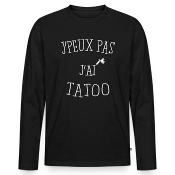je peux pas j ai tatoo blanc sur noir - T-shirt manches longues Premium bio Homme - noir - Devant - Nico (187cm)