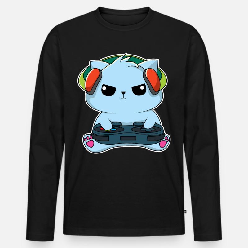 Gamer-Katze - Männer Premium Bio Langarmshirt - Schwarz