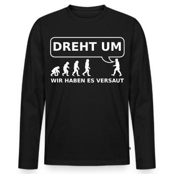 bACK TO THE pRIMITIV - Männer Premium Bio Langarmshirt - Schwarz - Vorne - Nico (187cm)