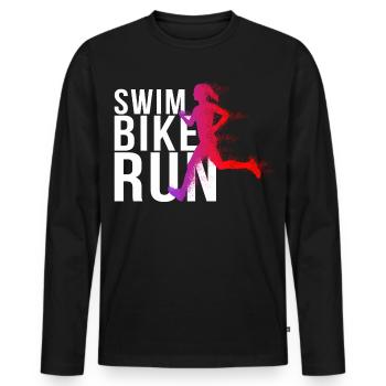 Triathlon - Femme nage, course à vélo - T-shirt manches longues Premium bio Homme - noir - Devant - Nico (187cm)