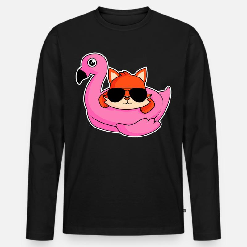 Fuchs im Flamingo - Design - Männer Premium Bio Langarmshirt - Schwarz