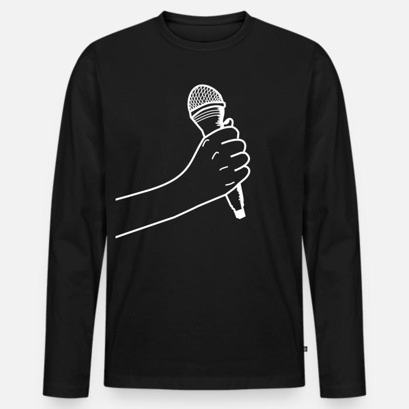 Hand mit Mikrofon - Männer Premium Bio Langarmshirt - Schwarz