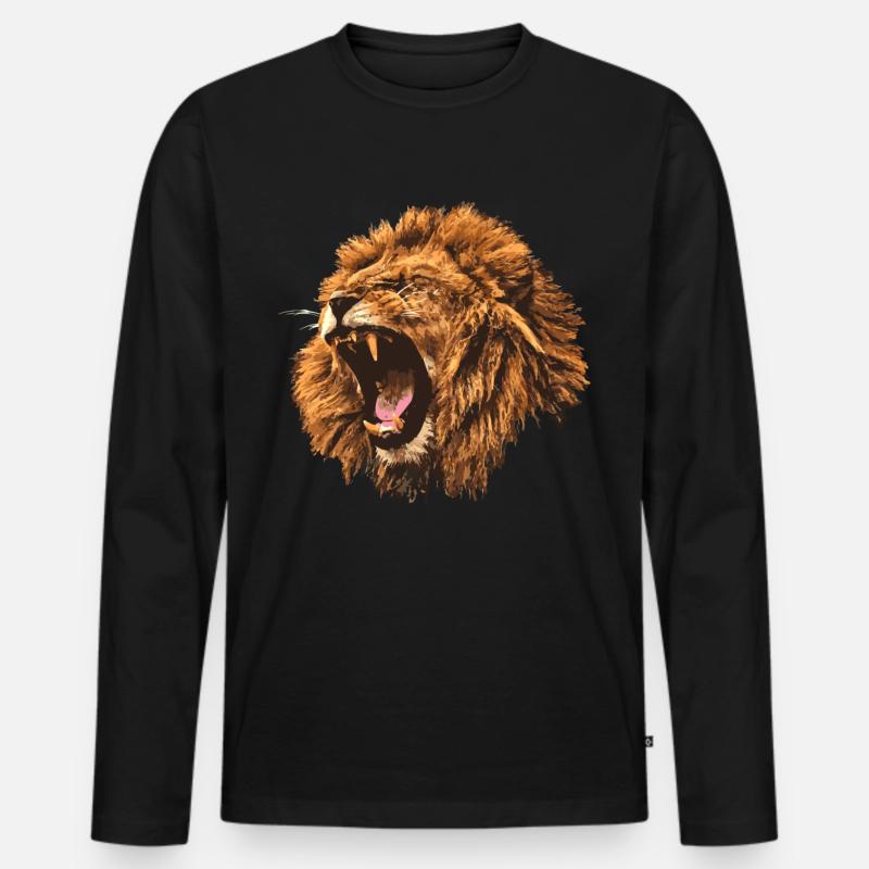 brüllender Löwe Geschenk - Männer Premium Bio Langarmshirt - Schwarz