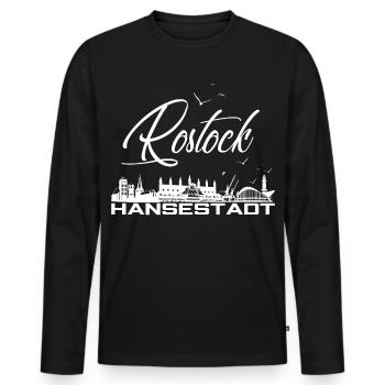 Rostock Hanseatic City - Rostock Silhouette with Seagulls - Men's Premium Organic Long Sleeve Shirt - black - Front - Nico (187cm)