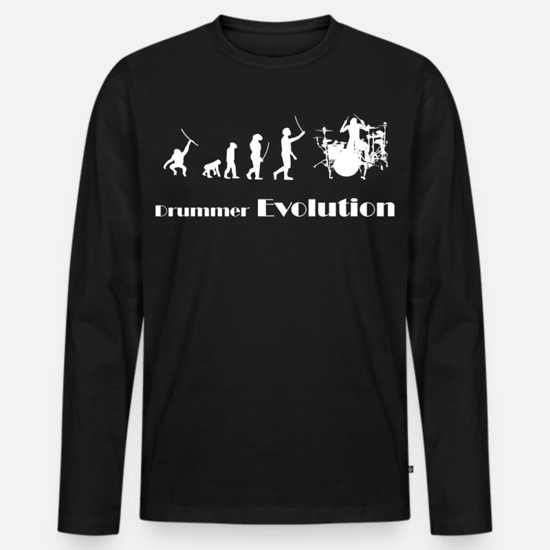 Evolution Drummer - Männer Premium Bio Langarmshirt - Schwarz