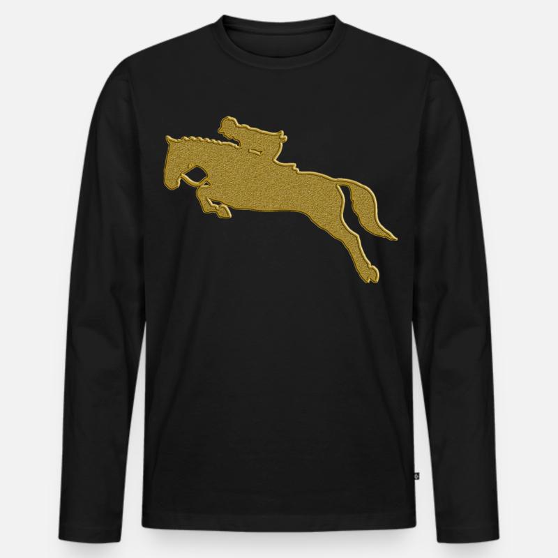 Gold Reiten - Männer Premium Bio Langarmshirt - Schwarz