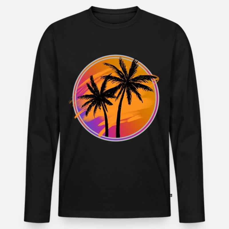 Palmen Retro - Männer Premium Bio Langarmshirt - Schwarz