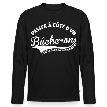 Bûcheron Perfection - T-shirt manches longues Premium bio Homme - noir - Devant - Nico (187cm)