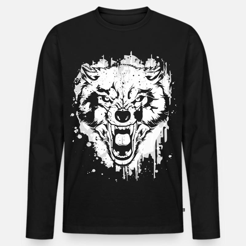 Wolf - Wölfe - Werwolf - Wolfsrudel - Vollmond - Männer Premium Bio Langarmshirt - Schwarz