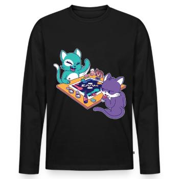 Katzen-Gamer Battle - Männer Premium Bio Langarmshirt - Schwarz - Vorne - Nico (187cm)