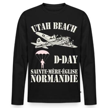 Utah Beach D-Day Sainte-Mère-Église - T-shirt manches longues Premium bio Homme - noir - Devant - Nico (187cm)