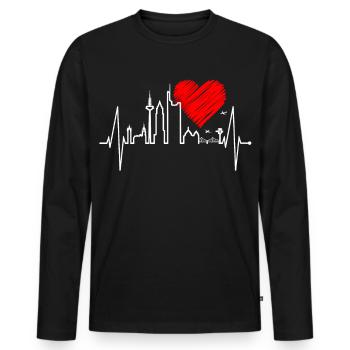 Frankfurt skyline heartbeat fan love heart Hessen - Men's Premium Organic Long Sleeve Shirt - black - Front - Nico (187cm)