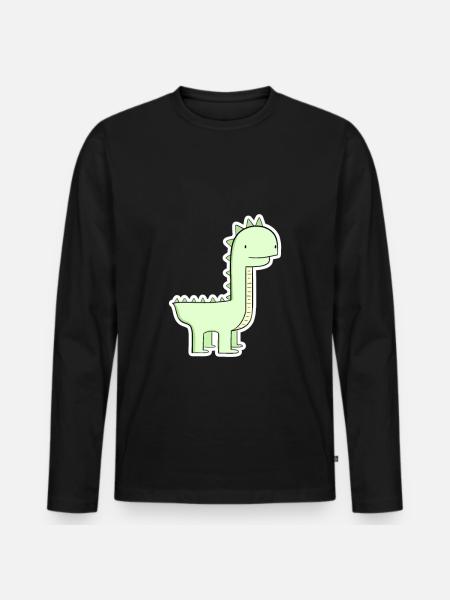 Pastel Green Dino Cartoon - Men's Premium Organic Long Sleeve Shirt - black