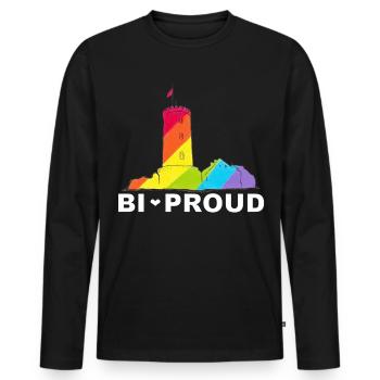 BI PROUD - Männer Premium Bio Langarmshirt - Schwarz - Vorne - Nico (187cm)