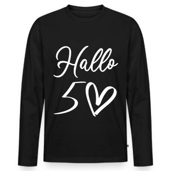 Accueil chaleureux avec design manuscrit - T-shirt manches longues Premium bio Homme - noir - Devant - Nico (187cm)