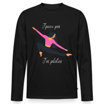 J'peux pas j'ai pilâtes - T-shirt manches longues Premium bio Homme - noir - Devant - Nico (187cm)