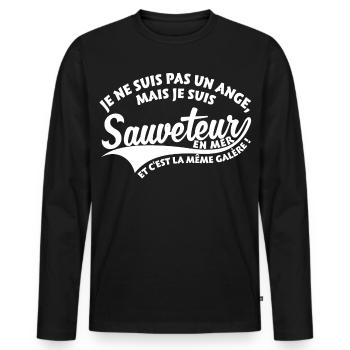 Ange Sauveteur en mer - T-shirt manches longues Premium bio Homme - noir - Devant - Nico (187cm)